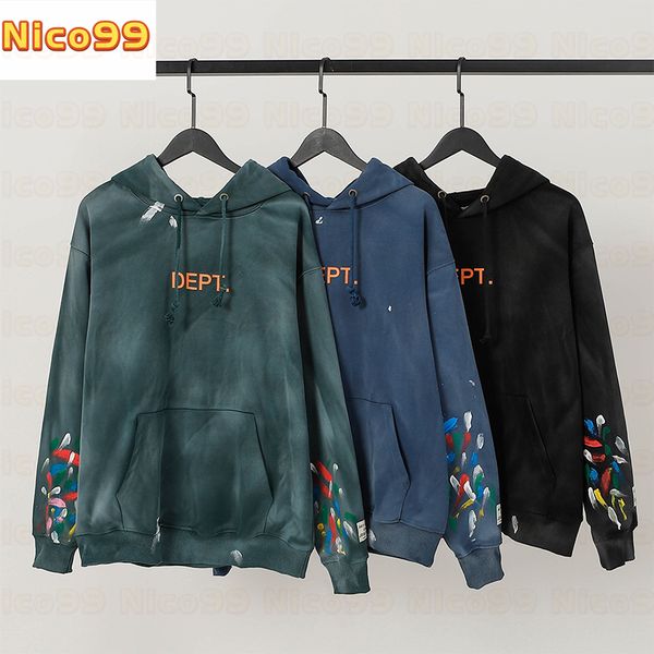 

new hoodies dept splash ink graffiti retro wash tie dye letter print cotton loose fitting street personality men women, Black