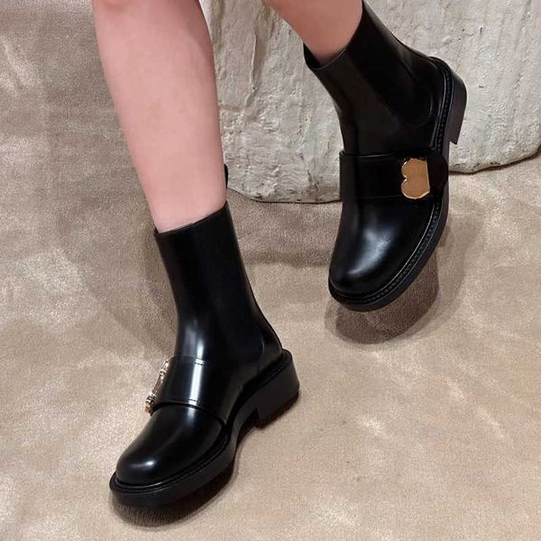 

martin boot women middle boots small chelsea leather rubber bootss round toe thick heel bottom boot street tb designer black motorcycle shoe