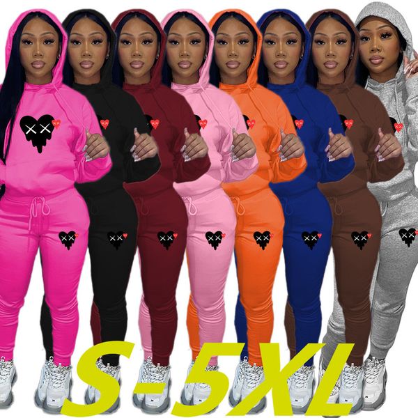 

2023 women tracksuits heart print jogging suit casual 2 piece set ladies outfits cute long sleeve hoodies pants suit plus size fall winter c, Gray