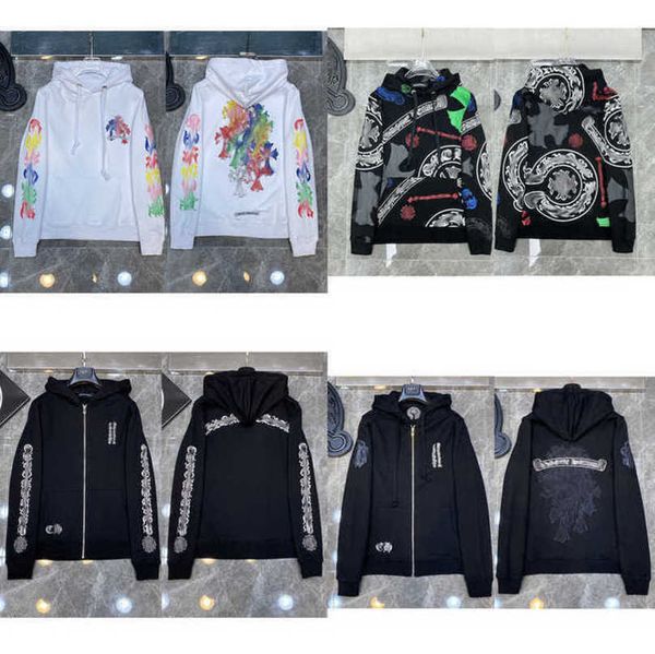 

jackets men's fashion luxury sweatshirts men women classic hoodies ch zipper hooded sweater designer cross pullover sanskrit hoodie cas, Black