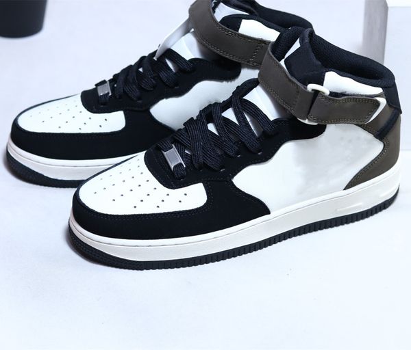 

1mid black basketball shoes brown sneaker white dull polish join together upper