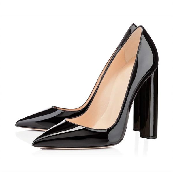 

2019 new fashion shoes micro suede chunky heel pointed toes women pumps high heel chic shoes trendy party dress shoes274z, Black