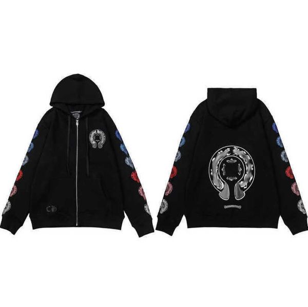 

men's fashion luxury jackets sweatshirts men women classic hoodies ch zipper hooded sweater designer cross pullover sanskrit hoodie cas, Black