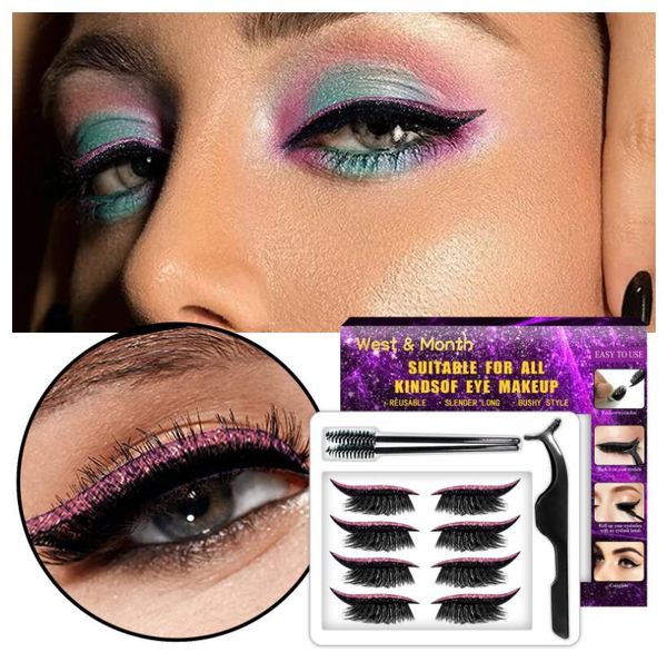 

reusable eyeliner false eyelash sticker with colorful stickers eyelid eyelashes adhesive eye line strip 1 black eyelash tweezers 2 eyebrow p
