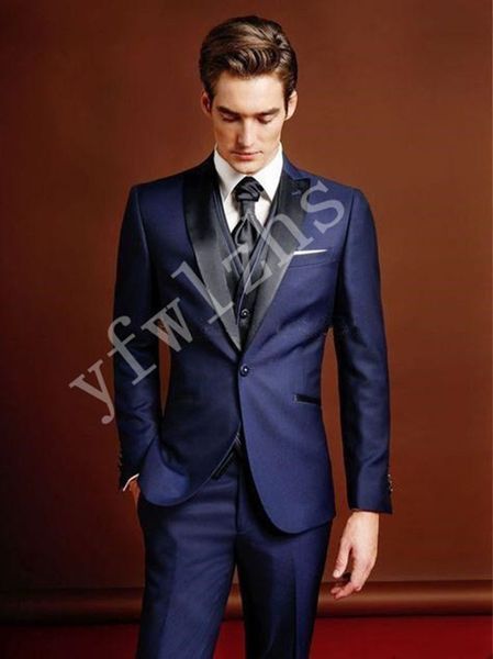 

custom made men suits one button groom tuxedos peak lapel groomsmen wedding/prom/dinner man blazer jacket pants vest w816, Black;gray