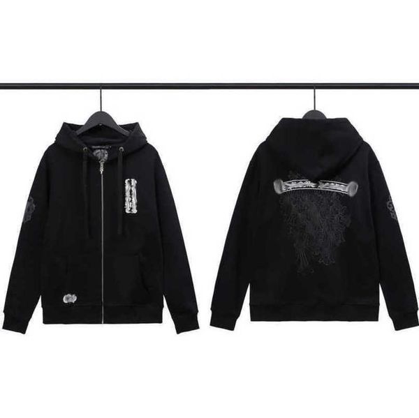 

mens fashion luxury jackets sweatshirts designer hoodies ch men women zipper cross scroll simple hooded sweater pullover hoodie casual coat, Black;brown