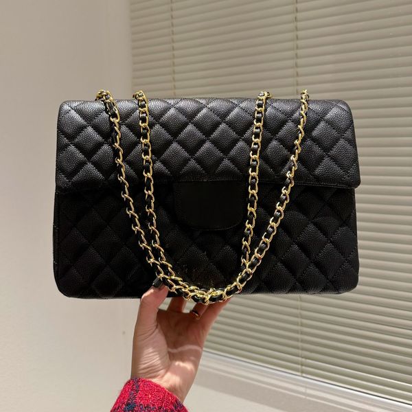 

caviar cowhide flap jumbo quilted bags vintage women large capacity designer handbags classic matelasse hardware leather crossbody wallet wi