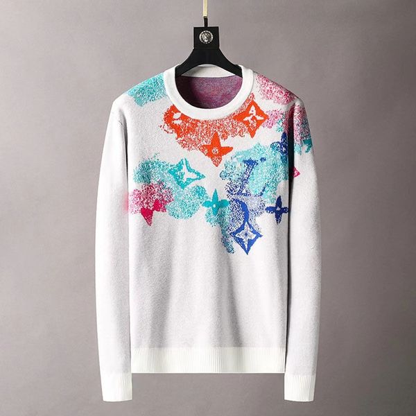 

designer men's sweater fashion cotton crew-neck long-sleeved loose digital print sweater top, White;black