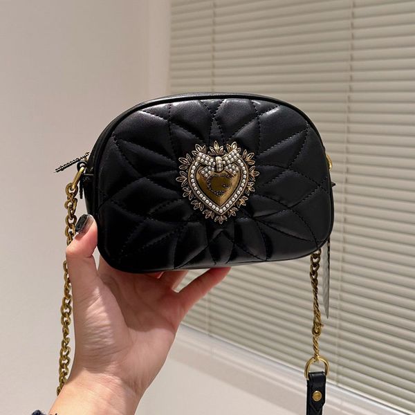 

peach heart chains cross body bag women underarm shoulder handbags quilting hobo bags genuine leather handbag purse lady pouch wallet, Black