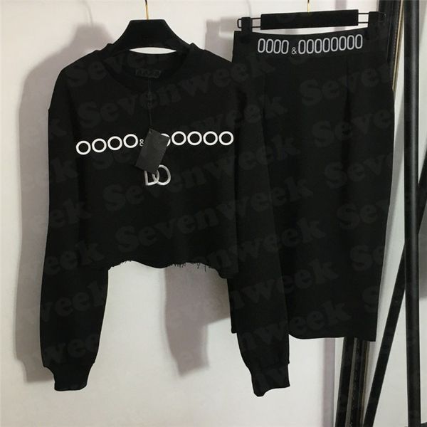 

fashion womens sweatshirts dress two piece sets embroidered letter long sleeve hoodie lady high waist slim skirts suits, White