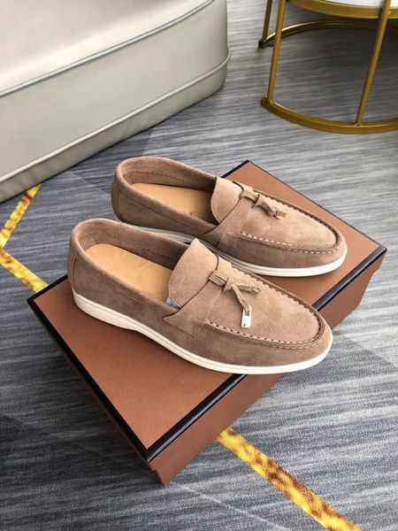 

famous leather suede mens women loro walk casual shoes luxury sneakers nubuck lock designer flats slip-on dress shoe large size 45 46, Black