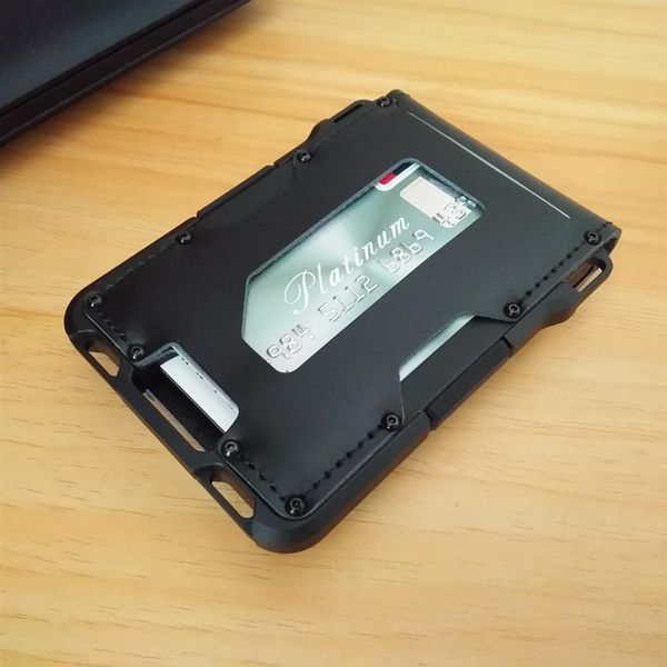 

new aluminum rfid blocking credit card holders coin purse leather minimalist card wallet for men&women id bank card case222x, Brown;gray