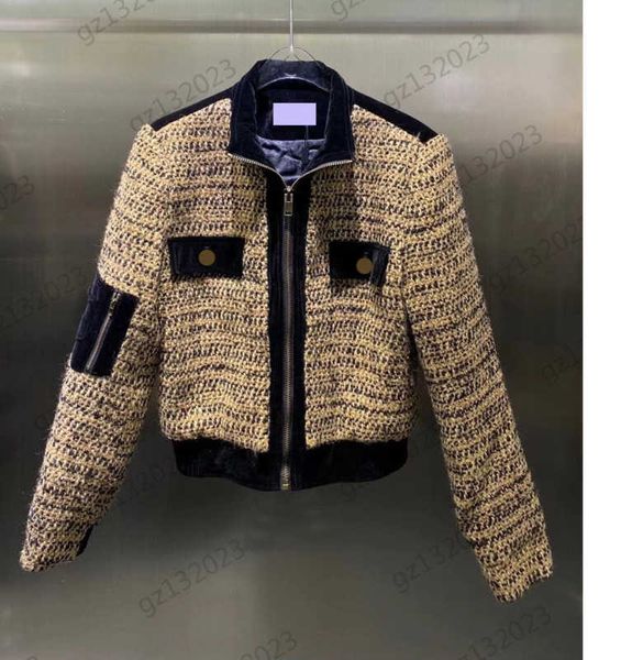 

jackets women custom button decoration contrasting colors tweed jackets lapel zipper quilted fashion slim outerwear elegant socialite style, Black;brown