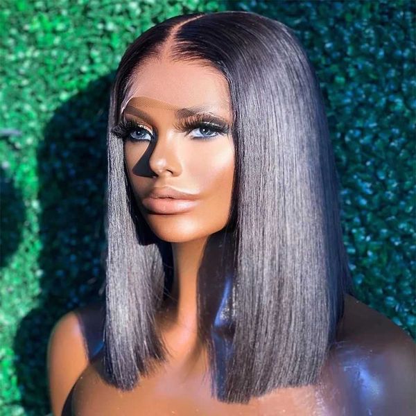 

lace wigs short bob front human hair for black women pre plucked brazilian 13x4 13x6 hd bone straight frontal 221216, Black;brown