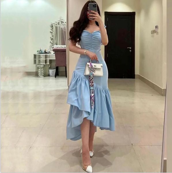 

sky blue midi prom dresses saudi arabia mermaid evening gowns pleats asymmetrical women formal, Black