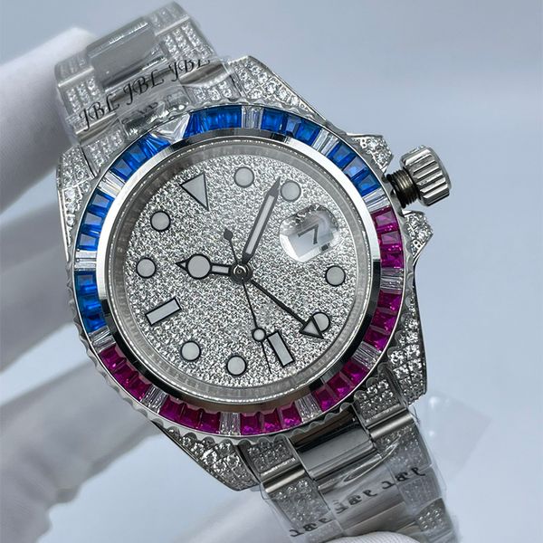 

diamond mens watches colour bezel automatic mechanical watch stainless steel strap 41mm real sdesign sapphire, Slivery;brown