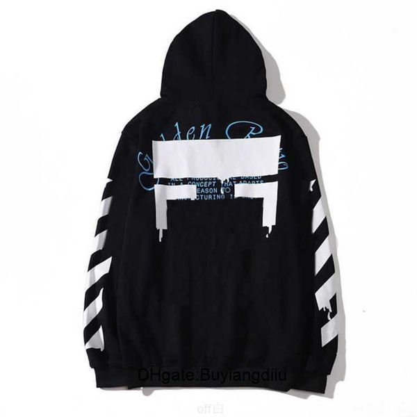 

classic mens fashion offs hoodies loose sweatshirts zipper hoodie cotton pullover long sleeved back oil paint arrow x men women 934o, Black