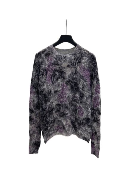 

23 early spring new high-grade grey purple flower cashmere sweater super heavy craft cashmere inlaid knitting sweater, White;black