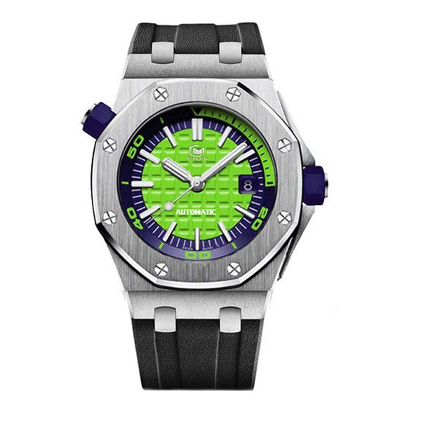 

fashion watch men's automatic movement made of stainless steel rubber strap comfortable sports watch, Slivery;brown