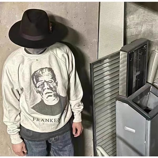 

saint michael men's hoodies and sweatshirt kanyes crew neck portrait graffiti print vandalism plus size pullover men oversize sweat shi, Black