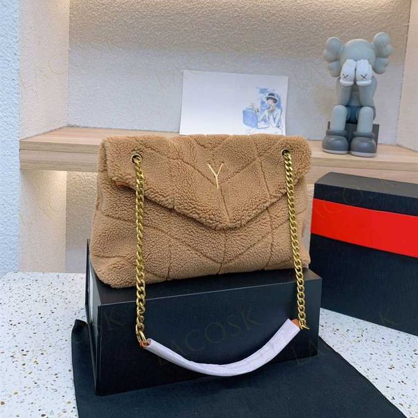 

fashions lamb wool handbags for womens winter chain shoulder bag crossbody gold letter fur totes with box