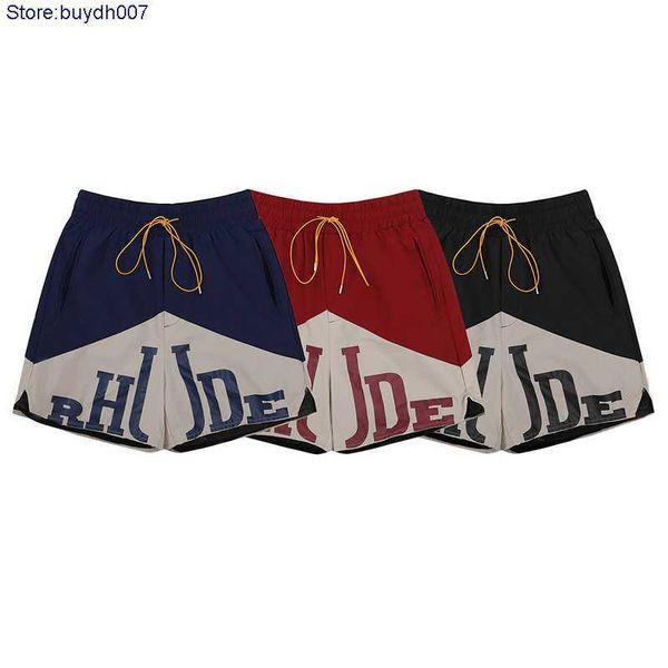 

2023 new men's shorts fashion designer rhude couple trendy color contrast print stretch drawstring basketball casual mesh comfortable c, White;black
