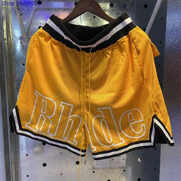 

2023 new men's shorts fashion designer rhude couple rhlimited college style mesh sports cropped drawstring casual, White;black