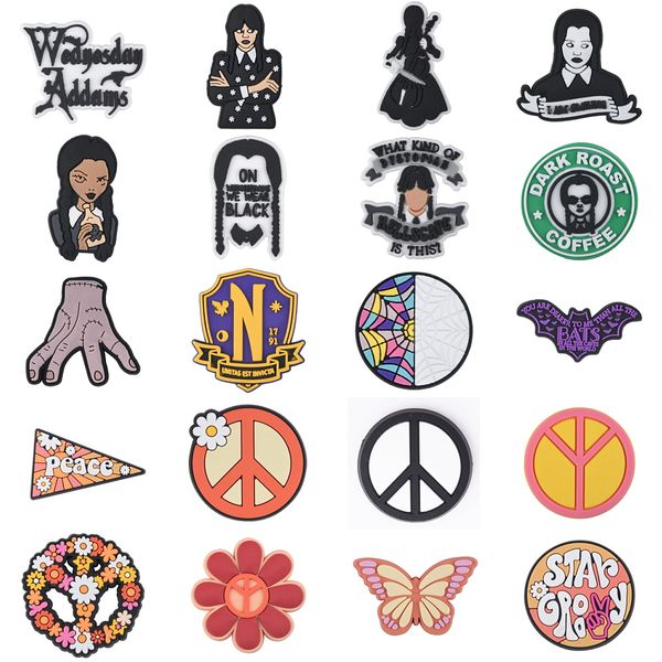 

wednesday adams family enamel shoe charms i am smiling figure girl decoration gift selling styles masha and the bear, White;pink