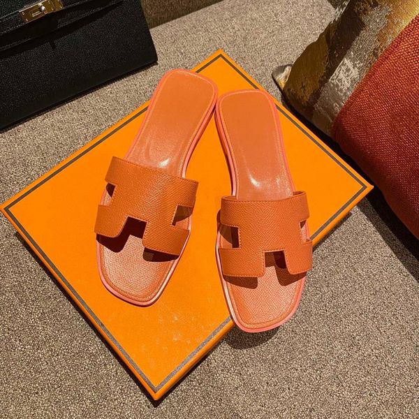 

beach slippers classic h flat heel summer lazy designer fashion 2023 flops leather lady slides women shoes l bath ladies sexy, Black