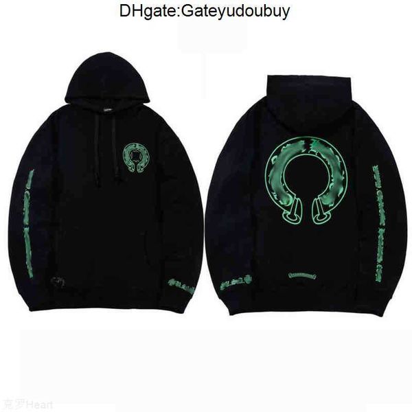 

luxury classic men's sweatshirts brand ch designer hoodie fashion men women horseshoe sanskrit loose zipper jacket pullover hooded coa, Black