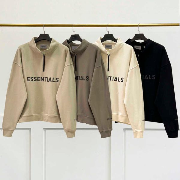 

hoodie sweatshirt essentials half-zipper stand collar sweatshirt new fashion hip hop pullover streetwear, Black