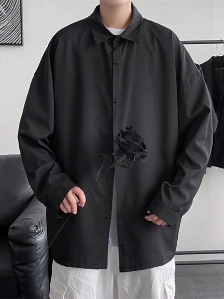 

men's casual shirts korean men solid color long sleeve summer draped loose oversize vintage hip-hop high street all-match sun-proof, White;black