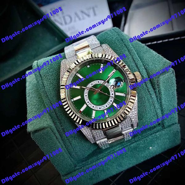

highquality men's watch 2813 automatic mechanical watch m326933 41mm green dial gold stainless steel wristwatch diamond strap sapphire, Slivery;brown
