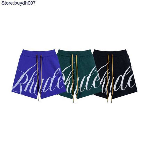 

2023 new men's shorts fashion designer rhude couple summer alphabet jacquard drawstring knitted wool hip hop casual loose, White;black