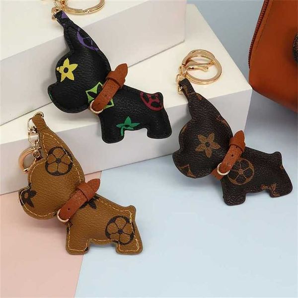 

designer cartoon animal small dog keyring creative key chain accessories key rings holder pet dogs pu leather car keychain jewelry gifts acc, Blue