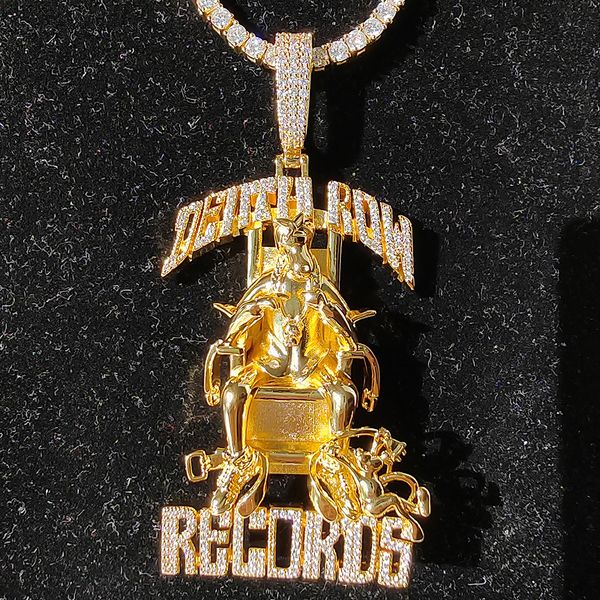 

hip hop large death row records pendant necklace 5a zircon 18k real gold plated, Silver
