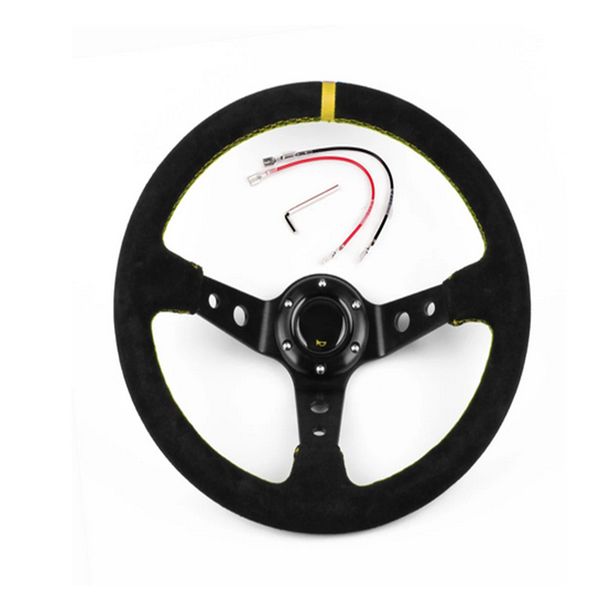 

350mm 14inch racing steering wheel red suede leather deep with logo