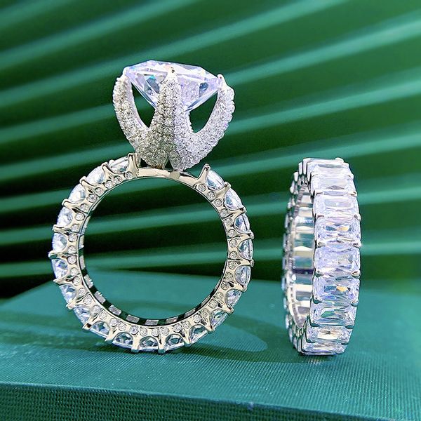 

wedding accessories pure silver engagement rings 2pcs/set fadeless couple diamonds birdal ring proposal ring no fading ladies jewelry r002, White