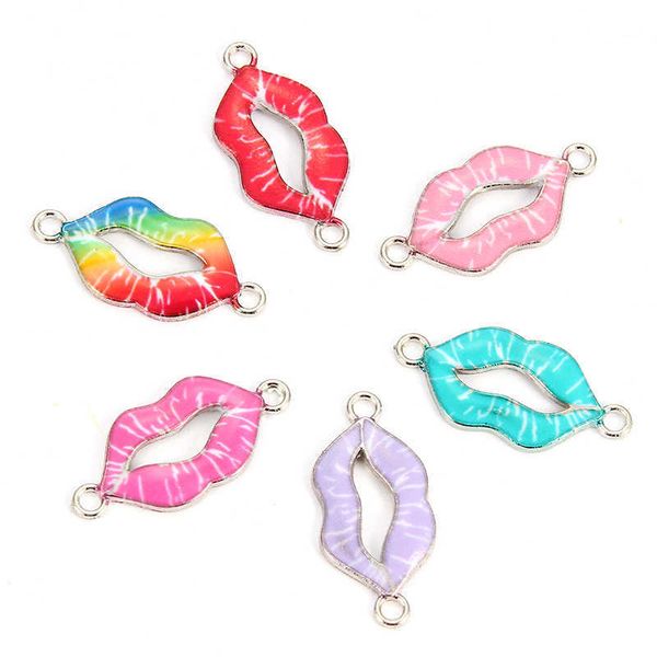 

10pcs lips enamel alloy bracelets connectors charms for diy necklace accessories diy fashion jewelry finding, Bronze;silver