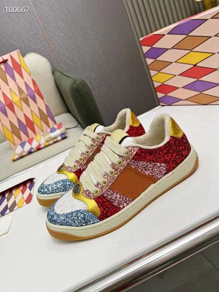 

2023 screener sneakers casual shoes designer dirty beige butter women men running sneaker vintage leather fashion classic red green stripe s, Black