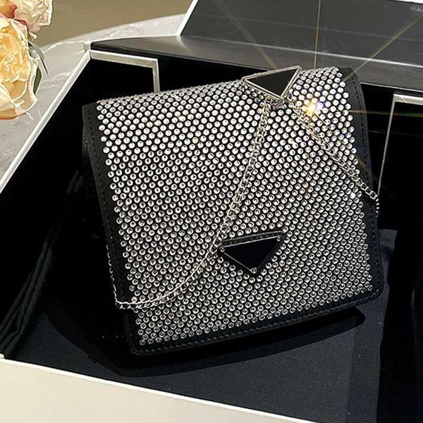 

party bag full drill small square bag shoulder crossbody purse chian flap messenger wallet diamante decorate triangular fittings women