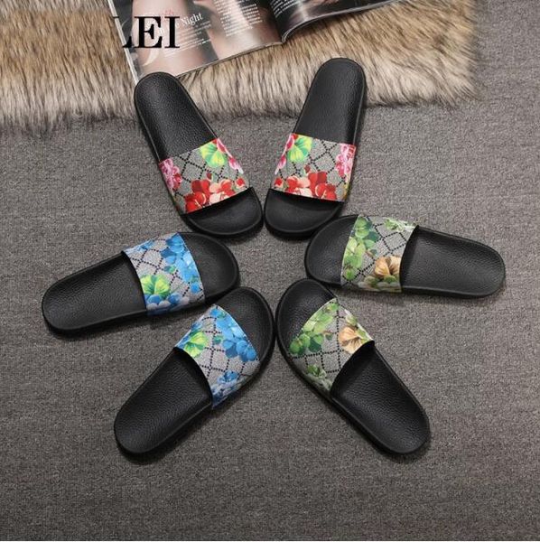 

women slides summer sandals luxury leather star floral roman slippers outdoor non-slip beach shoes size 35-46 with original box, Black