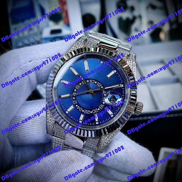 

highquality men's watch 2813 automatic mechanical watch m326933 41mm blue dial silver stainless steel wristwatch diamond strap sapphire, Slivery;brown