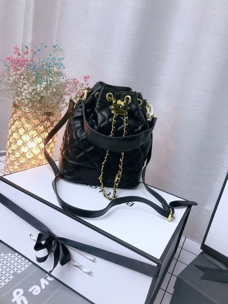 

luxury children diamond lattice handbags kids metal chain bucket bags big girls messenger princess bag a9546, Black
