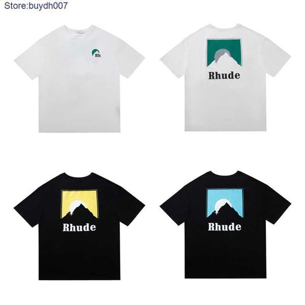 

2023 new men's t shirt fashion designer rhude couple american oversize loose sunset theme short sleeve lovers unisex, White;black
