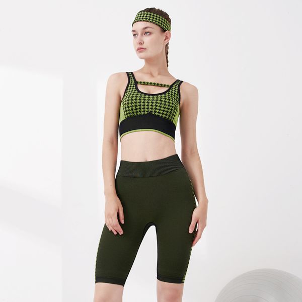 

womens leggings suits camouflage yoga outfits design hollow out tracksuit plaid print vest and pants buttock lift elastic force quick drying, Black