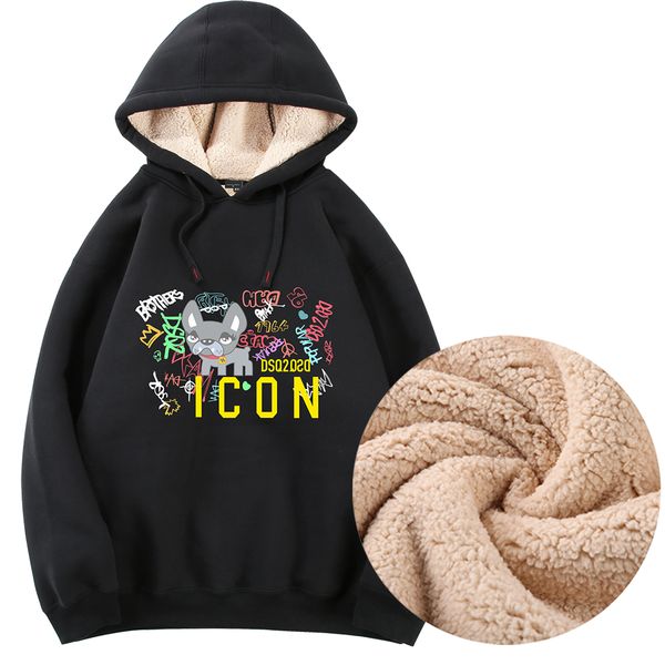 

men's hoodies icon new autumn and winter men's hooded sweater plush thickened youth long sleeve letter printing versatile personal, Black