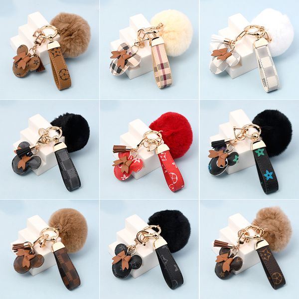 

pu leather mouse keychains pompoms plush car bag keychain tassel pendant charm keyring holder for men women fashion gift, Silver