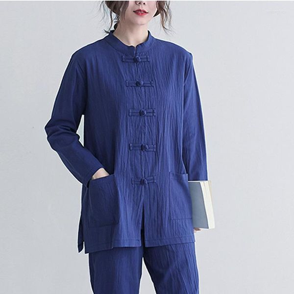 

ethnic clothing women zen oriental coat trousers chinese style tang suit qipao cotton linen shirt pants tai chi uniform set, Red