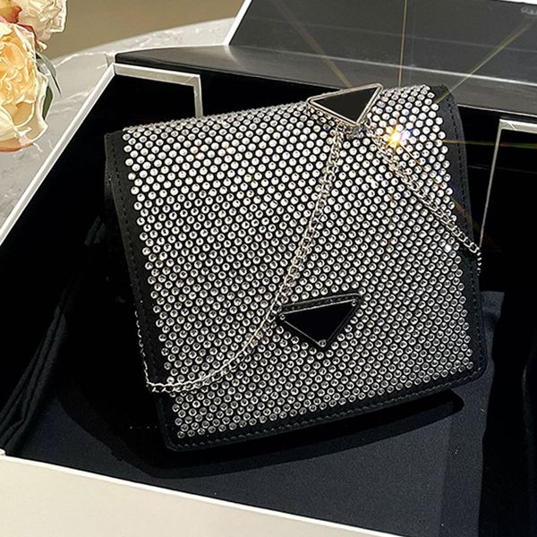 

party bag full drill small square bag shoulder crossbody purse chian flap messenger wallet diamante decorate triangular fittings women handb
